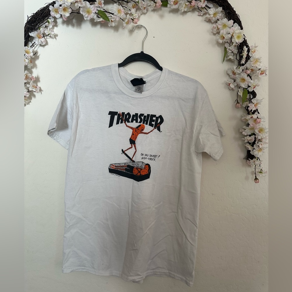 Thrasher White Tee with Orange Graphic